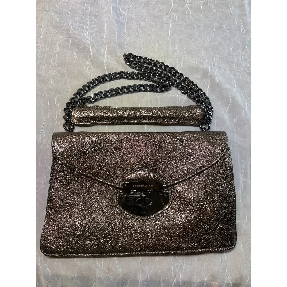 Caterina Lucchi Metallic Bronze Clutch with Chain Shoulder Strap - Picture 11 of 16